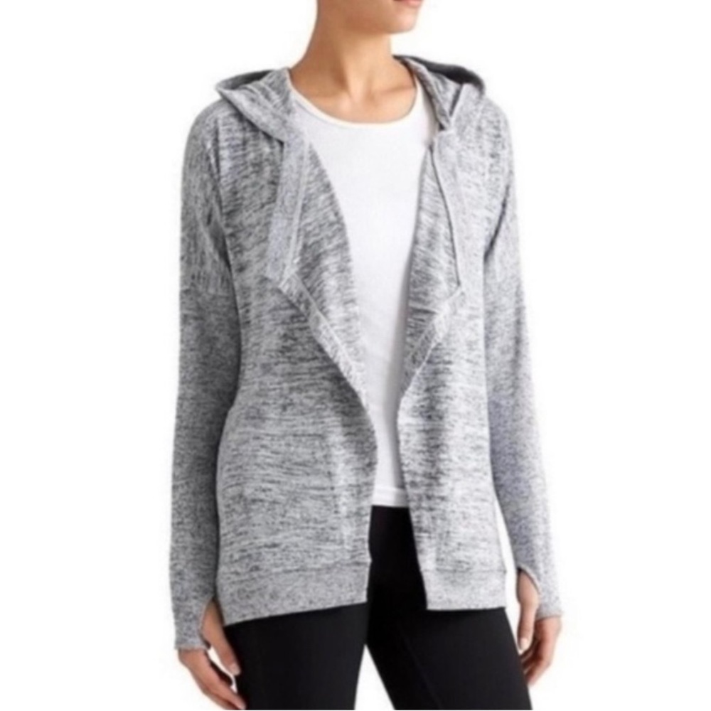 Athleta Gray Open Front Waterfall Knitted Yoga Studio hooded Cardigan Sz S